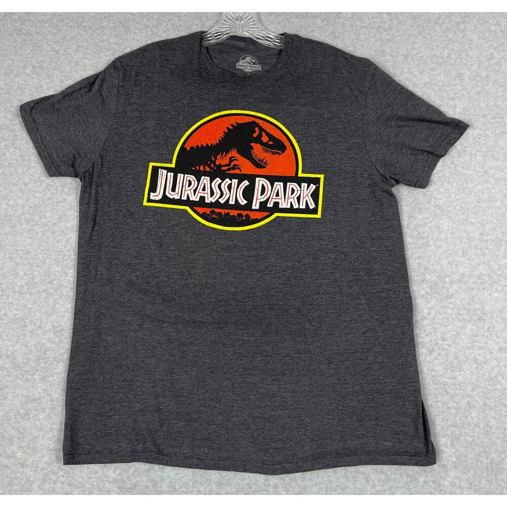 Jurassic Park Jurassic World T Shirt Size L Gray‎ Vintage Style Logo Dinoasur